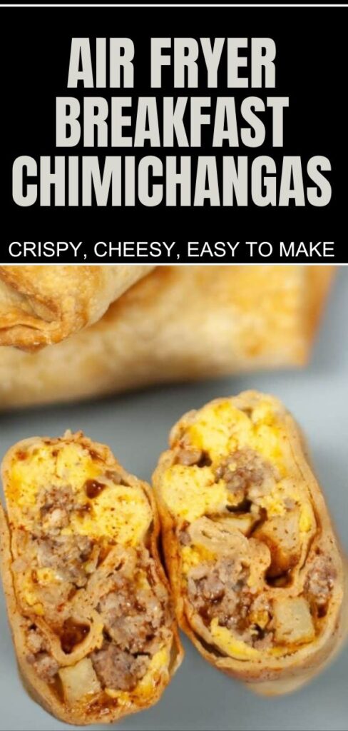 Breakfast Chimichangas cut in half and placed on table