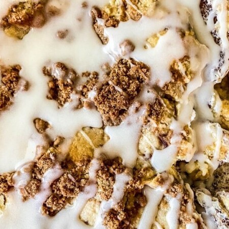 overhead shot of dump cake in pan