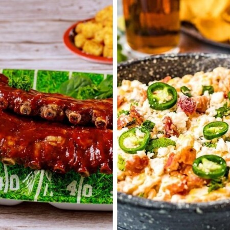 ribs and dip in a collage