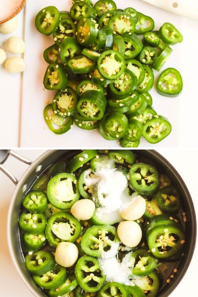 showing how to make pickled jalapenos in pan