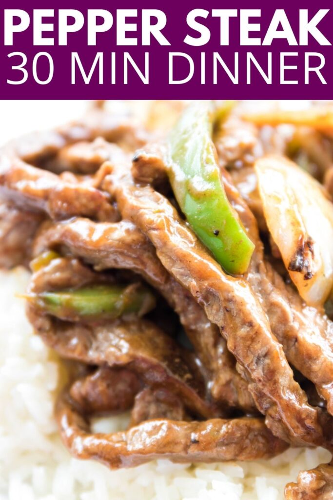 pepper steak on plate with rice