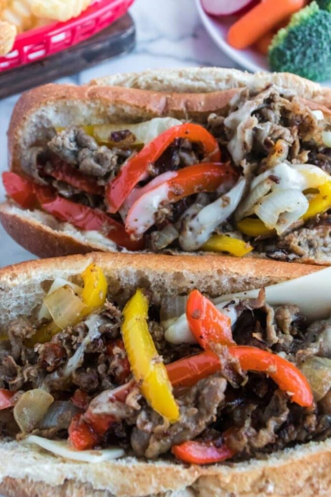Skillet Shaved Steak Sandwiches on a table