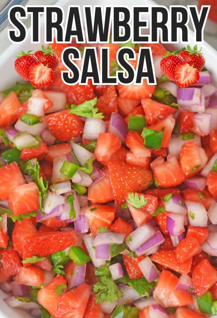 strawberry salsa close up with words on top