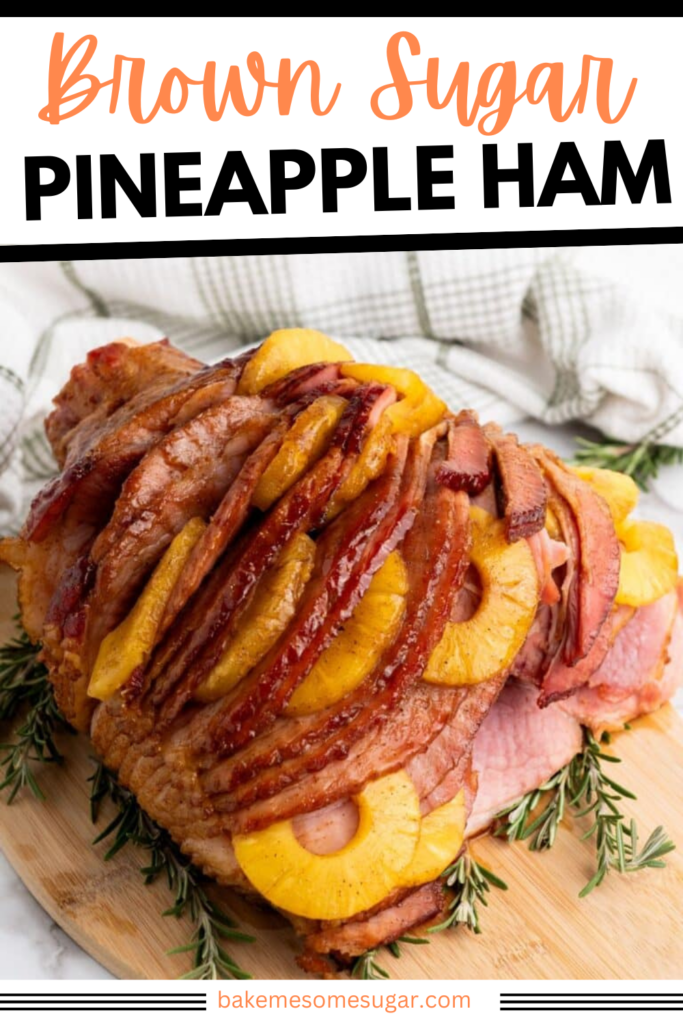 Brown Sugar Pineapple Ham on a wooden tray